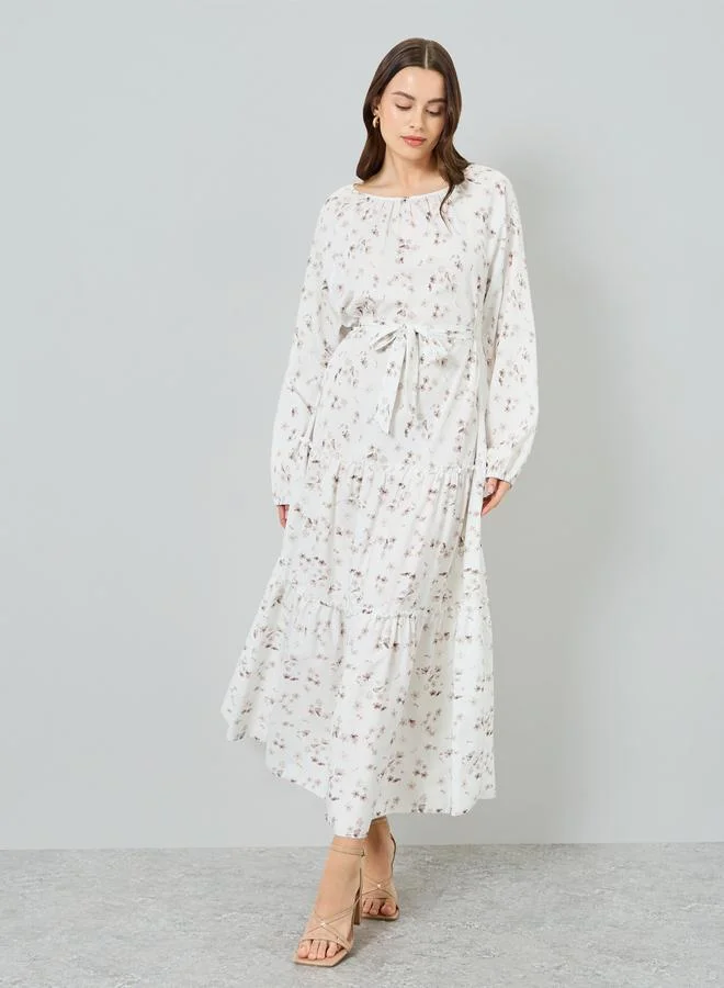 تايك تو فستان طويل بطبقات وطبعة زهور للنساء